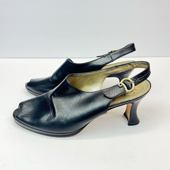 Paloma Sandals Size 9.5 AA Elegant Black Leather Heels Made In Italy - Picture 2 of 10